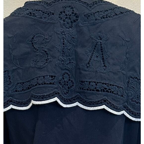 SEA Blue Mini Shift Dress SMALL Nautical Anime Cottage Embroidered Designer $400 - Picture 11 of 12